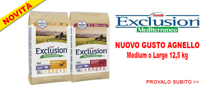 crocchette Exclusion Mediterraneo Agnello & Riso 12,5 kg per cani di taglia media o grande.